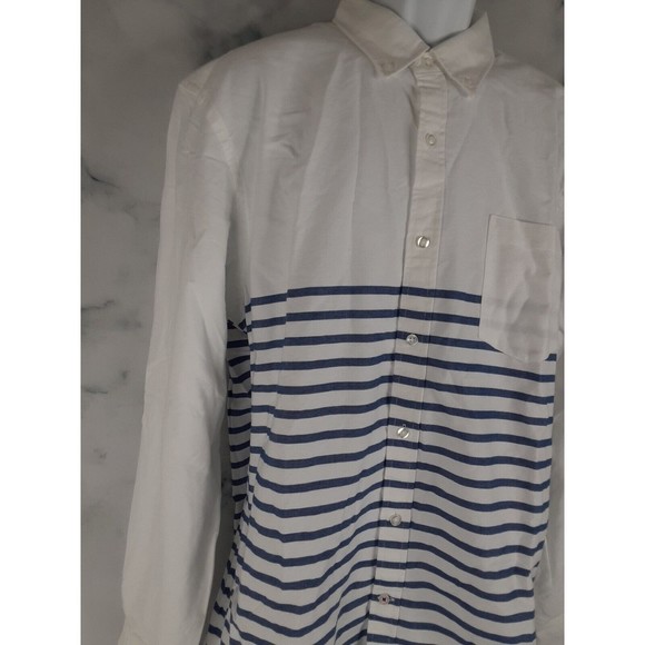 GOODTHREADS Shirt Mens Medium Blue White Striped Long Sleeve Button Up - Picture 5 of 9